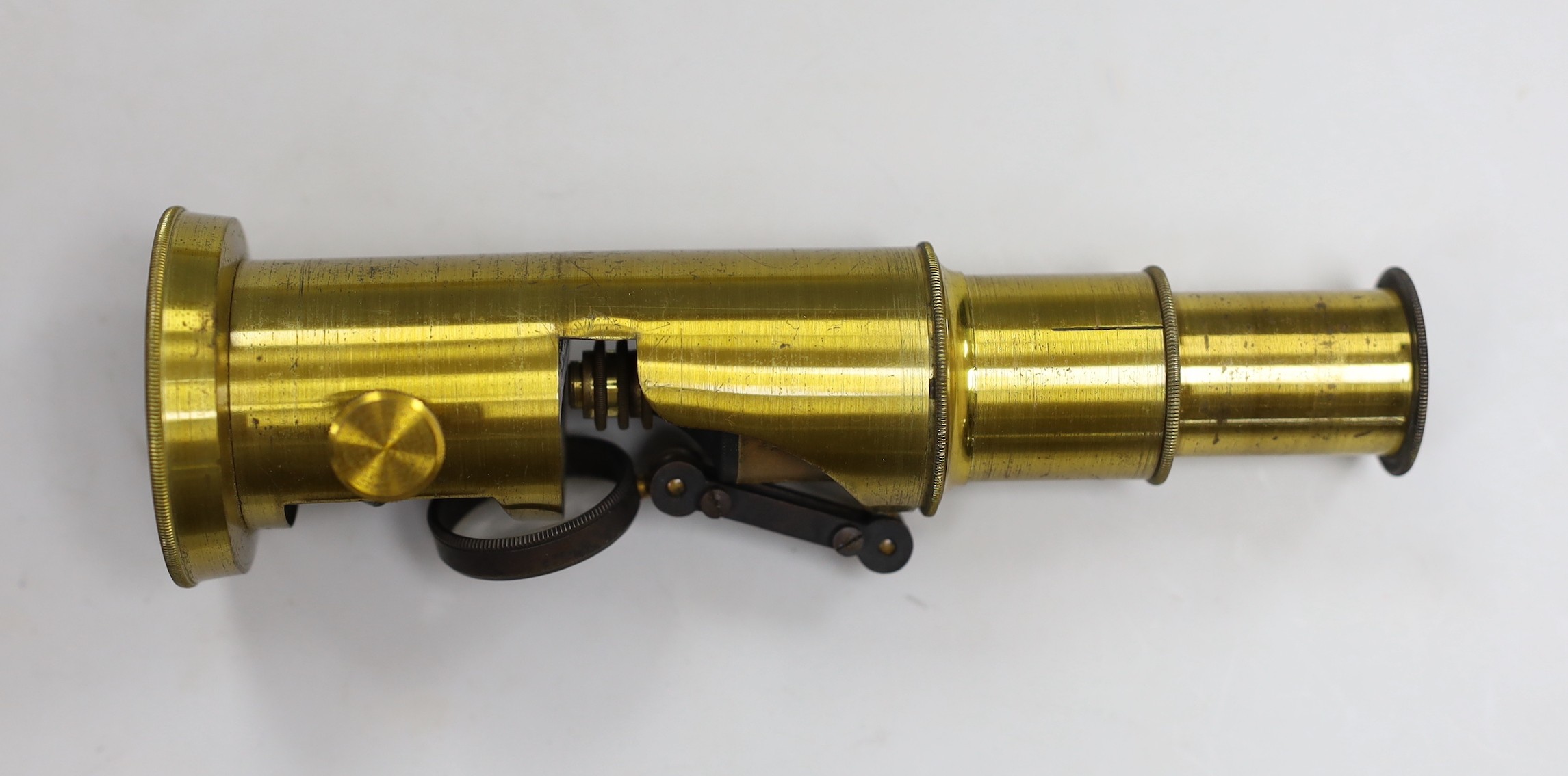 A cased travelling microscope, label to lid interior reads ‘From A. Franks’, box 17cm.